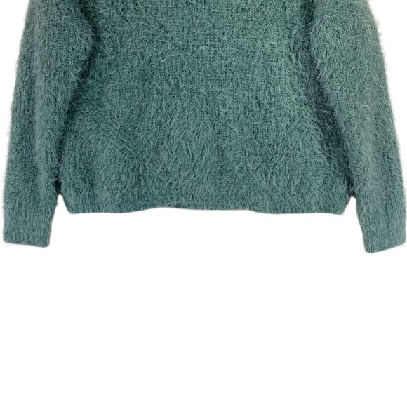 Fuzzy Knit Aqua Blue green Long Sleeve Soft V-Neck Sweater Sz Small by PINK ROSE - Picture 6 of 13